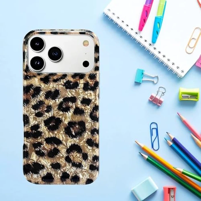 J.west Compatible with iPhone 17 Pro Case 6.3", Vintage Soft Sparkly Leopard Print Pearly Thinfoil Animal Design Women Girl Protective Cover Phone Case Brown Cheetah by J.west - Image 7