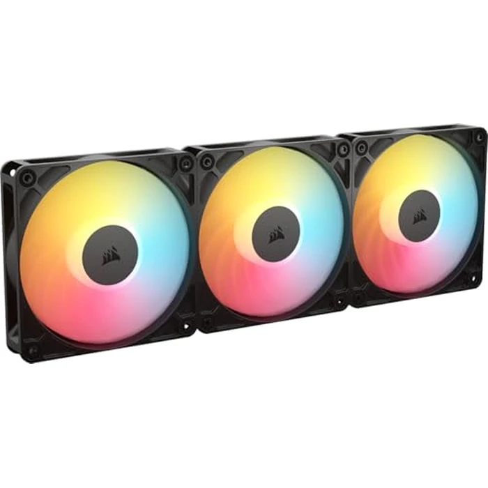 Corsair RS120-R ARGB 120mm PWM ARGB Reverse Fans - Reverse Rotor, +5V ARGB Connections, Eight RGB LEDs, High Static Pressure, Daisy-Chain, Magnetic Dome Bearing, Zero RPM Mode - Triple Pack - Black by Corsair - Used - Good condition