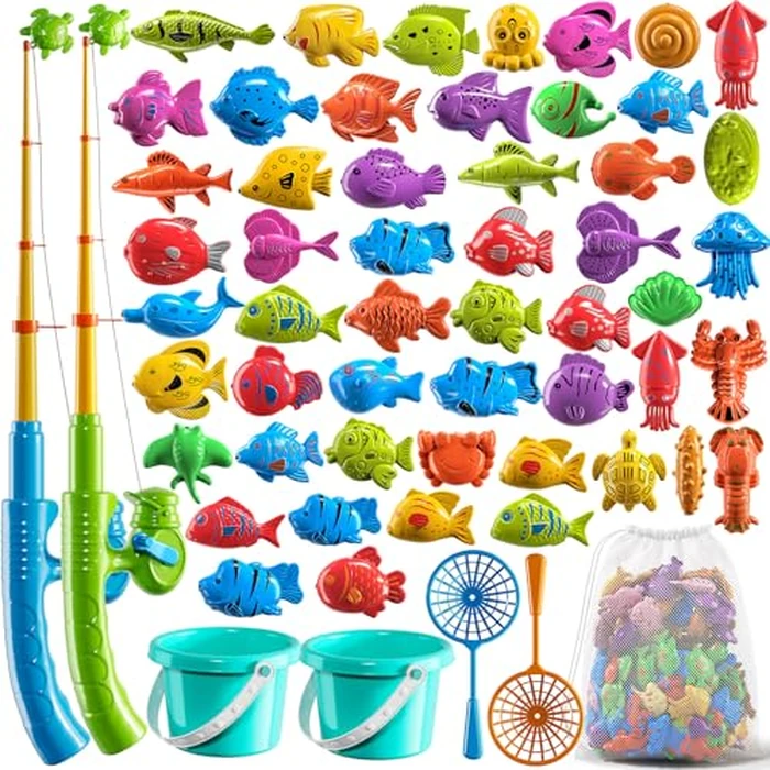 NIPLOOOW Magnetic Fishing Game Pool Toys for Kids 3-5, Water Table Bathtub Kiddie Party Toy with Pole Rod Net Plastic Floating Fish, Outdoor Toys for Kids Age 3 4 5 6 7 8 Year Old by NIPLOOOW - Used - Like New condition - US$20.89