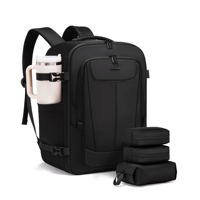 LOVEVOOK Travel Backpack for Men, 45L Carry on Backpack with 3 Packing Cubes, Extra Large Personal Item Bag Fits 17.3 inch Laptop for Weekender Business Trip, Waterproof Daypack, Black by LOVEVOOK - Image 1