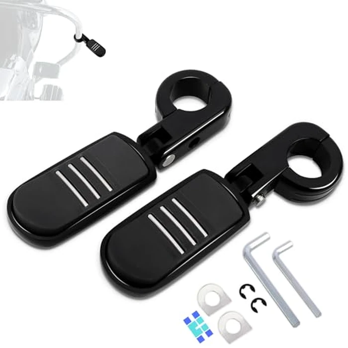 HOKUOTOLITE 1.25" (32mm) Adjustable Highway Foot Pegs w/Mounting P-Clamps for Harley Davidson Touring Street Glide/Road Glide/Electra Glide/Road King Motorcycle with 1-1/4" Crash Bar,BLACK#1 by Hokuotolite - Image 1