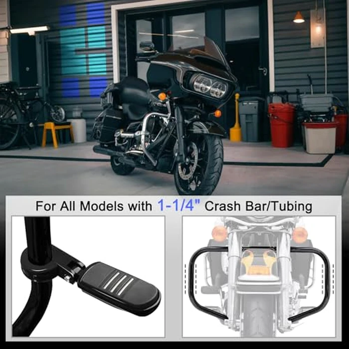 HOKUOTOLITE 1.25" (32mm) Adjustable Highway Foot Pegs w/Mounting P-Clamps for Harley Davidson Touring Street Glide/Road Glide/Electra Glide/Road King Motorcycle with 1-1/4" Crash Bar,BLACK#1 by Hokuotolite - Image 2