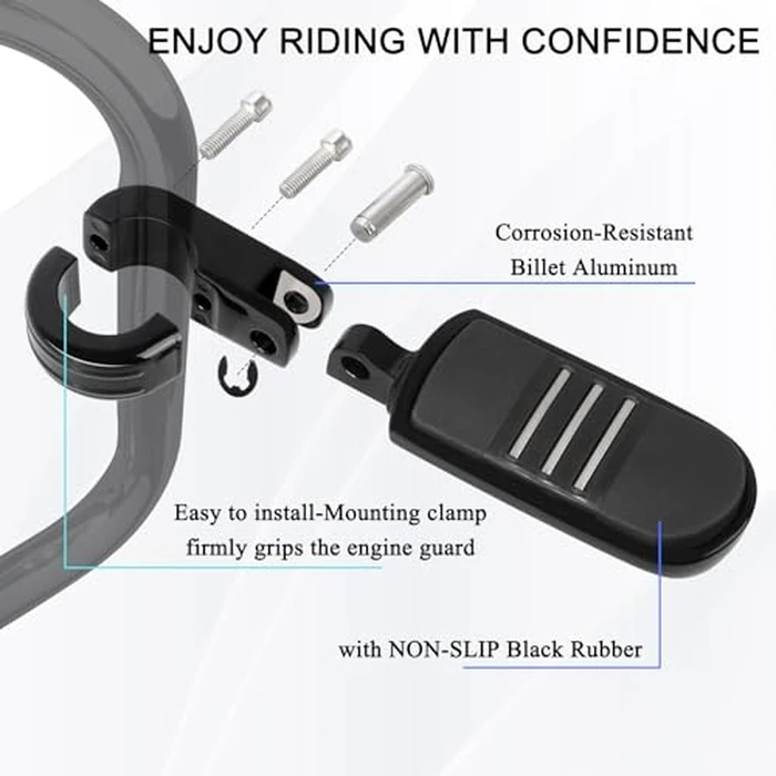 HOKUOTOLITE 1.25" (32mm) Adjustable Highway Foot Pegs w/Mounting P-Clamps for Harley Davidson Touring Street Glide/Road Glide/Electra Glide/Road King Motorcycle with 1-1/4" Crash Bar,BLACK#1 by Hokuotolite - Image 4