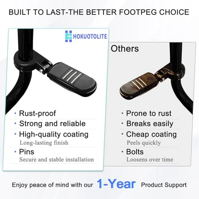 HOKUOTOLITE 1.25" (32mm) Adjustable Highway Foot Pegs w/Mounting P-Clamps for Harley Davidson Touring Street Glide/Road Glide/Electra Glide/Road King Motorcycle with 1-1/4" Crash Bar,BLACK#1 by Hokuotolite - Image 5