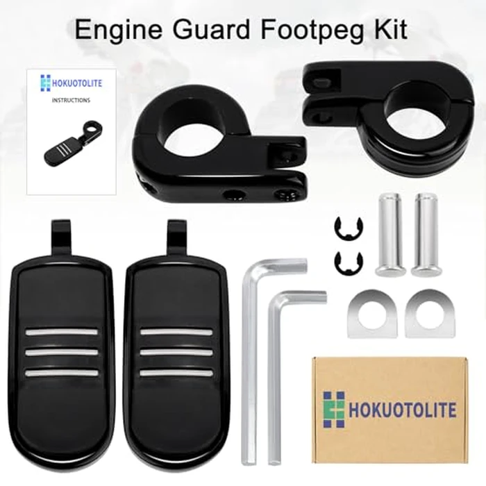 HOKUOTOLITE 1.25" (32mm) Adjustable Highway Foot Pegs w/Mounting P-Clamps for Harley Davidson Touring Street Glide/Road Glide/Electra Glide/Road King Motorcycle with 1-1/4" Crash Bar,BLACK#1 by Hokuotolite - Image 6
