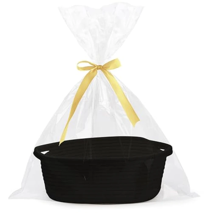 WADY Gift Basket Empty with Handles, Small Cute Woven Rope Basket for Baby Nursery, Kids Toys Storage - Includes Gift Bag & Ribbon, Perfect for Wedding, Birthday, Baby Shower Gifting Ideas (Black) by WADY - Used - Good condition