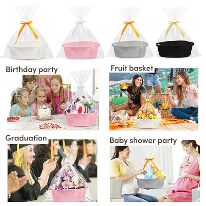 WADY Gift Basket Empty with Handles, Small Cute Woven Rope Basket for Baby Nursery, Kids Toys Storage - Includes Gift Bag & Ribbon, Perfect for Wedding, Birthday, Baby Shower Gifting Ideas (Black) by WADY - Image 6