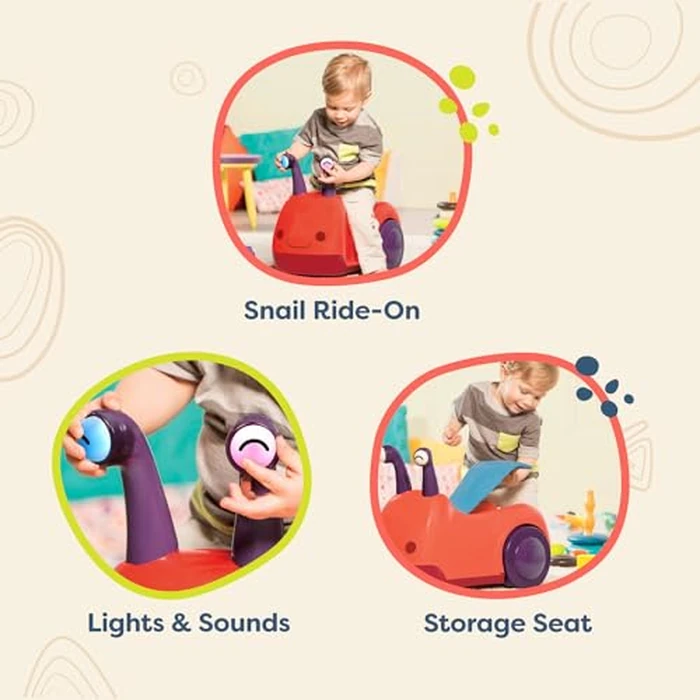 B. toys - Ride - On Snail Toy with Lights & Sounds - Buggly - Wuggly Ride - On - Fun Animal Friend with Seat & Storage - Ideal for Toddlers - 12+ Months by B. toys - Image 5