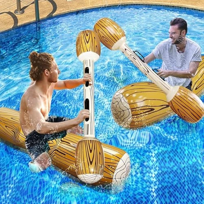 [Upgraded Log Rafts] 4 Pcs Jumbo Inflatable Battle Log Pool Game - 2 Players Inflatable Floating Toy for Kids Adults, Family Pool Fighting Float Row Toys for Pool Parties, Beach, Summer Outdoor Sports by iGeeKid - Used - Like New condition - US$25.26