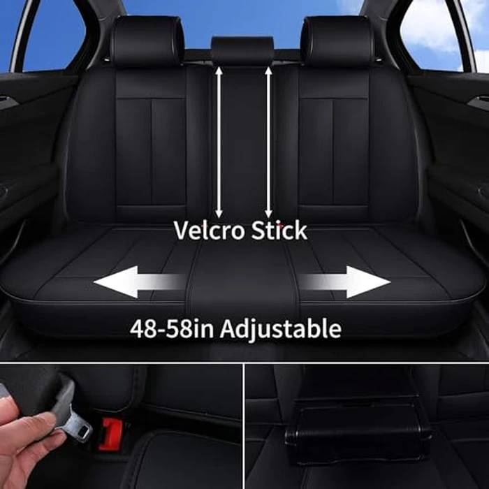 Coverado Seat Covers Full Set, Black Seat Covers for Cars 5 Seats, Car Seat Protector, Waterproof Nappa Leather Car Seat Cushion, Front and Rear Car Seat Cover Fit for Most Sedans SUV Pick-up Truck by Coverado - Image 3