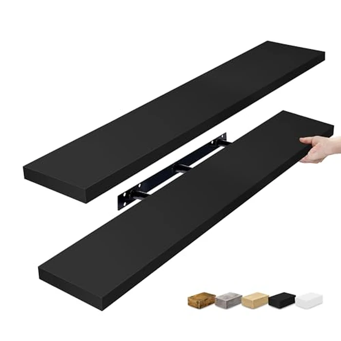 Sorbus Floating Shelves for Wall - 48 Inch Long Bathroom Shelves, Wall Decor for Bedroom, Kitchen, Living Room & Book Storage - Mounted Floating Shelf with Invisible Brackets (Black, 2 Pack) by SORBUS - Used - Good condition - CA$88.19