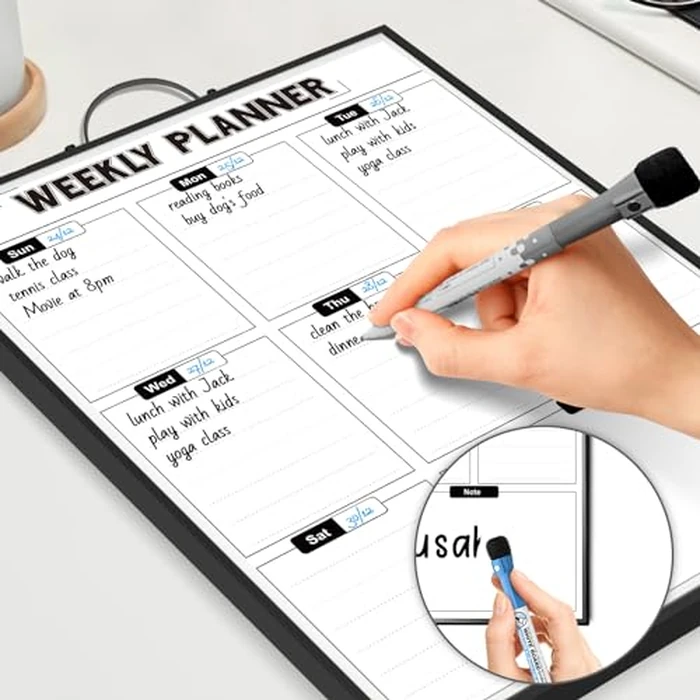 Sliandtelly Weekly Planner Dry Erase Calendar for Wall Hanging, 16"x12" Aluminum Frame Whiteboard Calendar with Handle, Portable White Board as Office to Do List, Meal Planner for Home Kitchen by Sliandtelly - Image 2