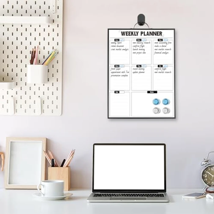 Sliandtelly Weekly Planner Dry Erase Calendar for Wall Hanging, 16"x12" Aluminum Frame Whiteboard Calendar with Handle, Portable White Board as Office to Do List, Meal Planner for Home Kitchen by Sliandtelly - Image 4