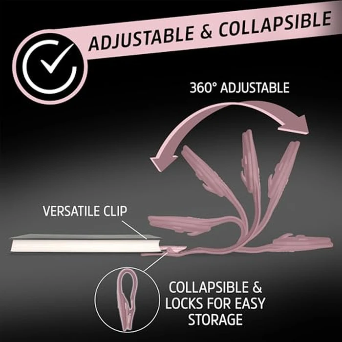 Energizer Flex-R LED Rechargeable Book Light for Reading in Bed, Reading Light with Warm LED Color, Long-Lasting and Lightweight, Pink by Energizer - Image 3