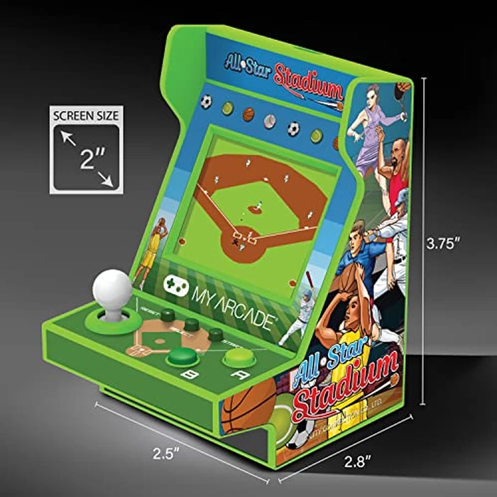 My Arcade All Star Stadium Pico Player- Fully Playable Portable Tiny Arcade Machine with 107 Retro Games, Toys for Kids, 2" Screen, Green, Small (DGUNL-4120) by My Arcade - Image 3