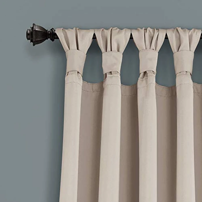 Lush Decor Insulated Knotted Tab Top Room Darkening Window Curtain Panels Pair 52"W x 84"L Wheat - Long Living Room Curtains - Beige Bedroom Curtains by Lush Decor - Image 2