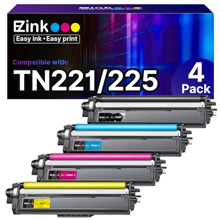 E-Z Ink Compatible Toner Cartridge Replacement for Brother TN221 TN225 Toner to Use with MFC-9130CW HL-3170CDW HL-3180CDW MFC-9340CDW MFC-9330CDW (1 Black 1 Cyan 1 Magenta 1 Yellow,4 Pack) by E-Z Ink - Used - Very Good condition