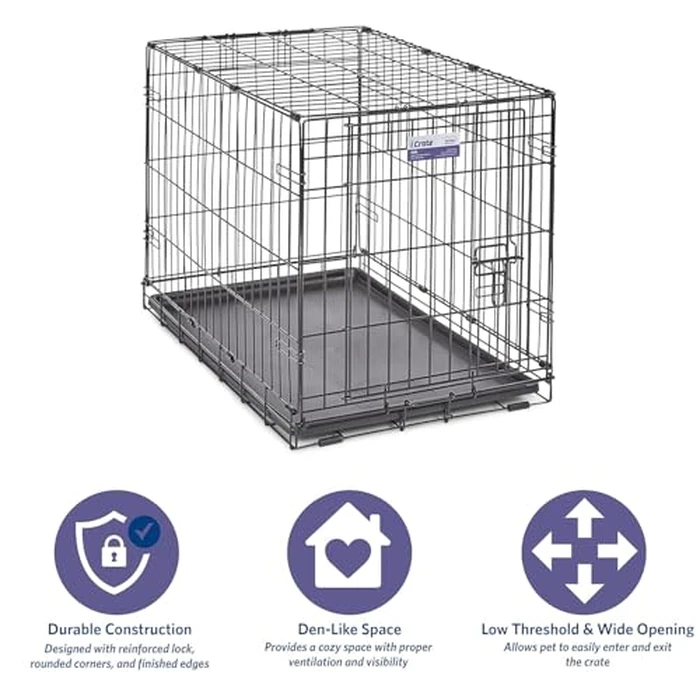 MidWest Homes for Pets 30-Inch iCrate for Medium Breeds, 21-40 lbs, Single Door Folding Dog Crate with Divider Panel, Leak-Proof Tray & Secure Latch, Portable, Durable & Easy to Assemble by MidWest Homes for Pets - Image 3