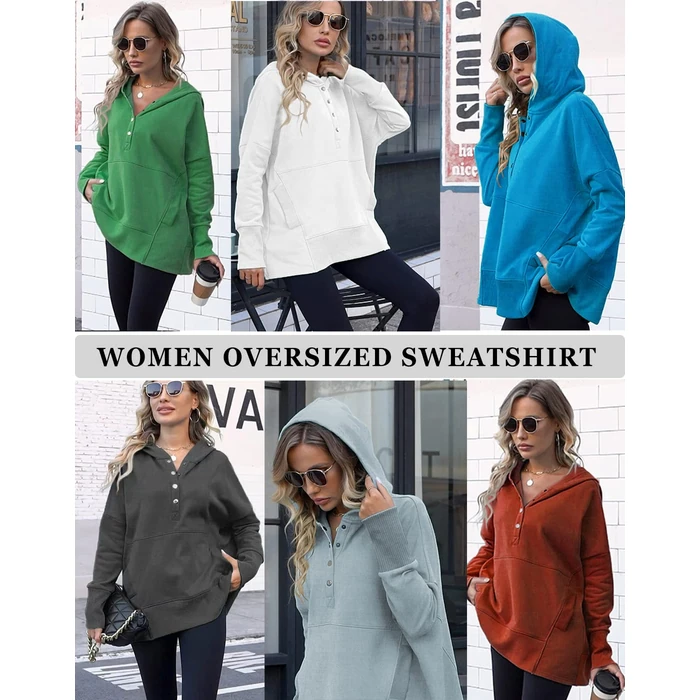 onlypuff Pullover Hoodies for Women V Neck Sweatshirt Button up Juniors Hooded Sweatshirt Long Sleeve Winter Top Baby Blue M by onlypuff - Image 4