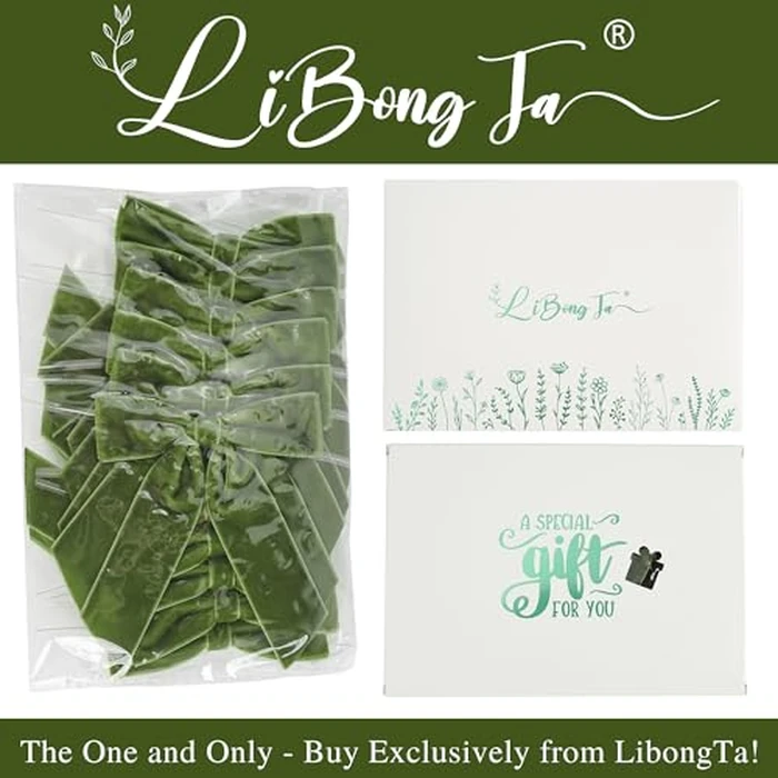 LiBongTa 3.5" Moss Green Pre Tied Bows Velvet Ribbon Bows, Gift Bows for Presents, Ribbon Bows with Twist Ties for Wreaths, Christmas Tree, Treat Bags, Party Decor, Christmas Package Bows-12 Counts by LiBongTa - Image 4