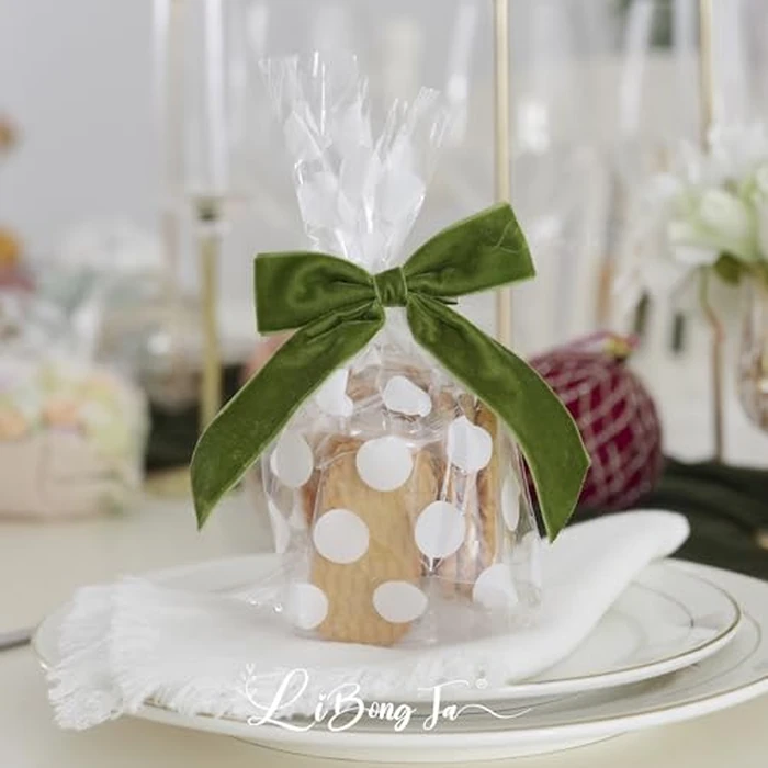 LiBongTa 3.5" Moss Green Pre Tied Bows Velvet Ribbon Bows, Gift Bows for Presents, Ribbon Bows with Twist Ties for Wreaths, Christmas Tree, Treat Bags, Party Decor, Christmas Package Bows-12 Counts by LiBongTa - Image 8