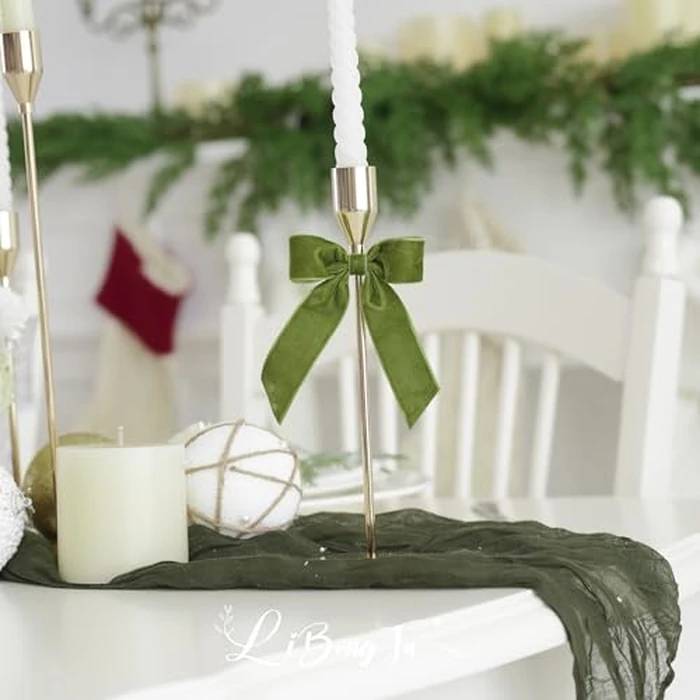 LiBongTa 3.5" Moss Green Pre Tied Bows Velvet Ribbon Bows, Gift Bows for Presents, Ribbon Bows with Twist Ties for Wreaths, Christmas Tree, Treat Bags, Party Decor, Christmas Package Bows-12 Counts by LiBongTa - Image 9