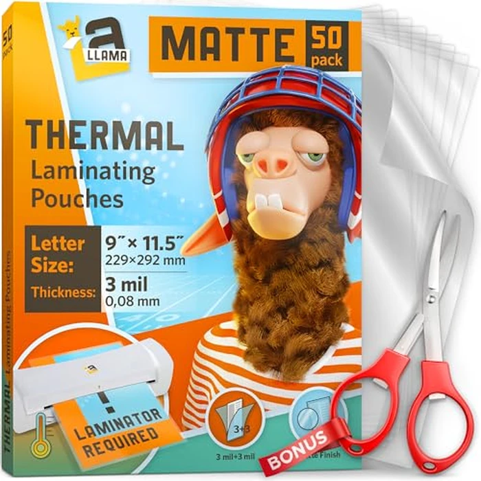Matte Thermal Laminating Pouches, 9 x 11.5 Inches, 3 Mil Thick, Matte Finish, 50 Pack, Fitted for Letter Size Laminating Sheets 8.5 x 11 by LA LLAMA - Used - Acceptable condition - CA$14.54