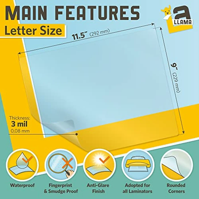 Matte Thermal Laminating Pouches, 9 x 11.5 Inches, 3 Mil Thick, Matte Finish, 50 Pack, Fitted for Letter Size Laminating Sheets 8.5 x 11 by LA LLAMA - Image 2