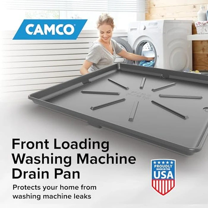 Camco 20788 Low Profile Washing Machine Drain Pan with PVC Fitting, 30.5" x 34.5" by Camco - Image 5