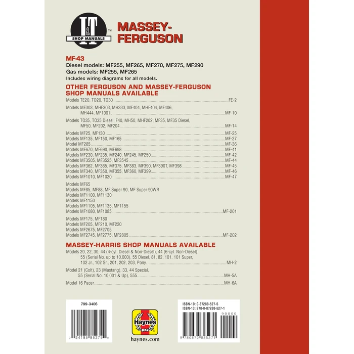 Massey Ferguson Shop Manual Models MF255 MF265 MF270 + (Manual Mf-43) by Haynes - Image 2
