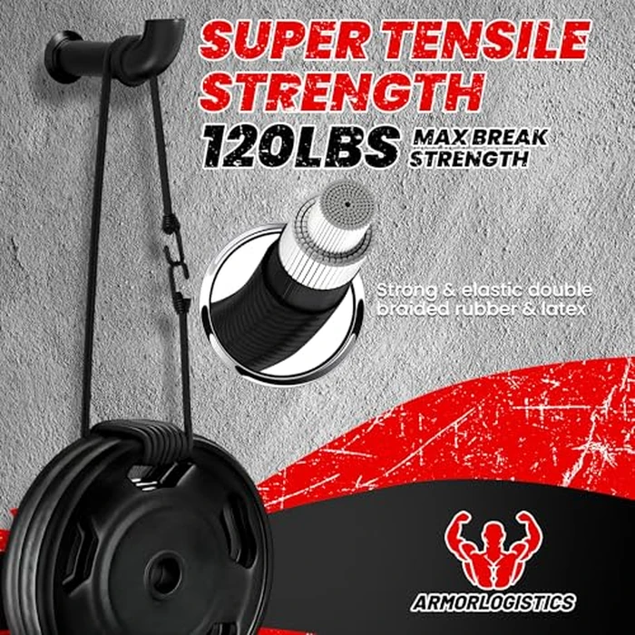 ARMORLOGISTICS Black Bungee Cords with Hooks, Bungee Cords Heavy Duty Outdoor 20 pcs, 72“ Double-J Hooks Bungee Cord Elastic Straps with Storage Bag for Camping, Tent, Securing, and DIY by ARMORLOGISTICS - Image 3