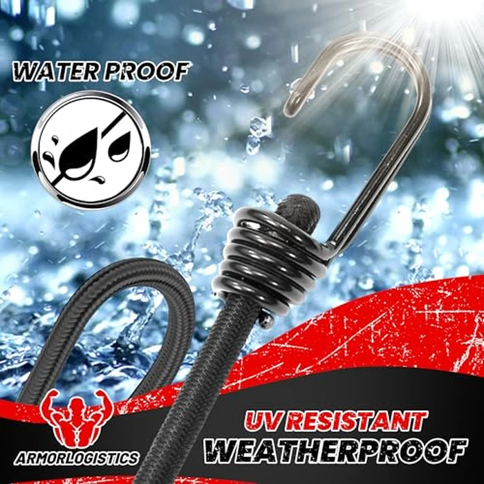 ARMORLOGISTICS Black Bungee Cords with Hooks, Bungee Cords Heavy Duty Outdoor 20 pcs, 72“ Double-J Hooks Bungee Cord Elastic Straps with Storage Bag for Camping, Tent, Securing, and DIY by ARMORLOGISTICS - Image 4