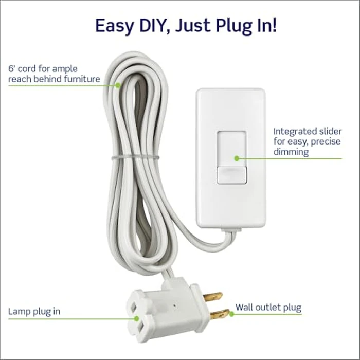 Leviton Table Top Plug in Lamp Dimmer for Dimmable LED, Halogen and Incandescent Bulbs, TBL03-10W, White by Leviton - Image 2