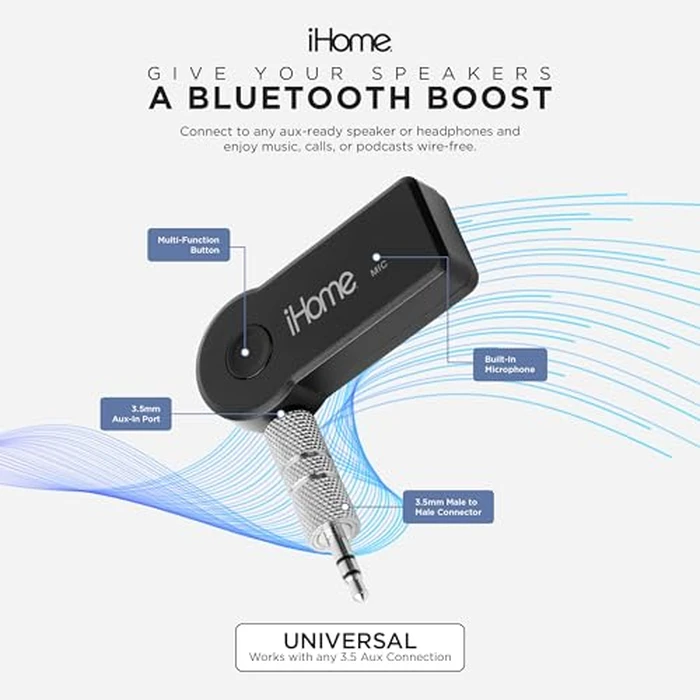 iHome 3.5mm Audio Receiver with Built-in Mic, Wireless Music Streaming, Compact Design by iHome - Image 2