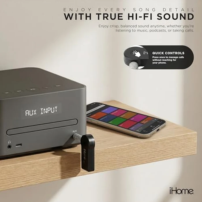 iHome 3.5mm Audio Receiver with Built-in Mic, Wireless Music Streaming, Compact Design by iHome - Image 3
