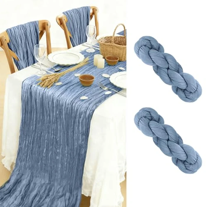 BOUBONI 2 Pack Cheesecloth Table Runner 90x300cm Boho Gauze Table Cloth for Birthday Party Wedding Baby Shower Decoration (Dusty Blue) by BOUBONI - Used - Very Good condition