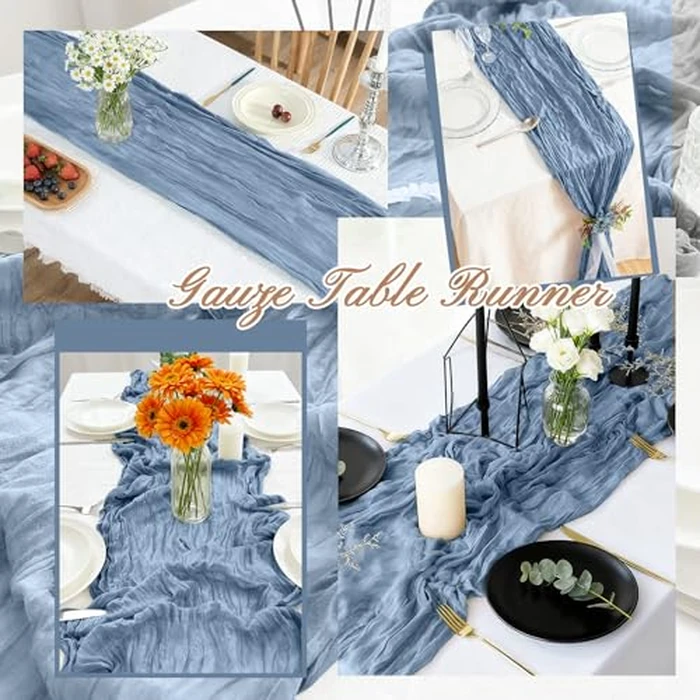 BOUBONI 2 Pack Cheesecloth Table Runner 90x300cm Boho Gauze Table Cloth for Birthday Party Wedding Baby Shower Decoration (Dusty Blue) by BOUBONI - Image 6