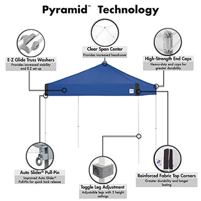 E-Z UP Pyramid Instant Shelter Canopy, 10' x 10' with Wide-Trax Roller Bag & 4 Piece Spike Set, Punch by E-Z UP - Image 4