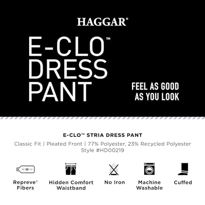 Haggar Men's E-Clo Repreve Classic Fit Pleat Front Dress Pant with Hidden Expandable Waistband Khaki 36W x 30L by Haggar - Image 3