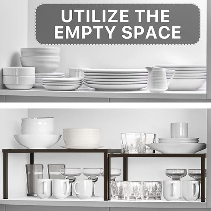 Simple Houseware Expandable Stackable Cabinet and Counter Shelf Organizer with Steel Surface, 9" D x 12.75" W x 5.9" H, Bronze by Simple Houseware - Image 4