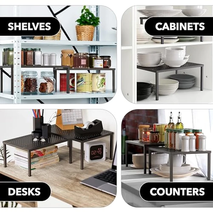 Simple Houseware Expandable Stackable Cabinet and Counter Shelf Organizer with Steel Surface, 9" D x 12.75" W x 5.9" H, Bronze by Simple Houseware - Image 6