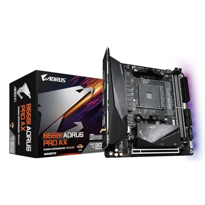 GIGABYTE B550I AORUS PRO AX AMD AM4 ITX Motherboard, Supports Ryzen 5000/4000/3000 Series, DDR4, 6+2 Power Phase, 2X M.2, PCIe 4.0, USB-C, WiFi 6, 2.5 GbE LAN, Q-Flash Plus, WiFi EZ-Plug, RGB Fusion by GIGABYTE - Image 1