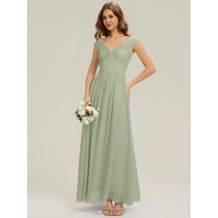 Ever-Pretty Women’s Spring Summer Elegant V Neck Ruched Cap Sleeve Chiffon Formal Wedding Guest Dress Bridesmaid Dresses Mint Green US16 by Ever-Pretty - Image 10