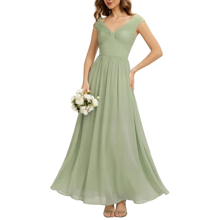 Ever-Pretty Women’s Spring Summer Elegant V Neck Ruched Cap Sleeve Chiffon Formal Wedding Guest Dress Bridesmaid Dresses Mint Green US16 by Ever-Pretty - Image 1