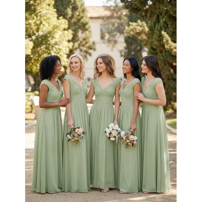 Ever-Pretty Women’s Spring Summer Elegant V Neck Ruched Cap Sleeve Chiffon Formal Wedding Guest Dress Bridesmaid Dresses Mint Green US16 by Ever-Pretty - Image 4