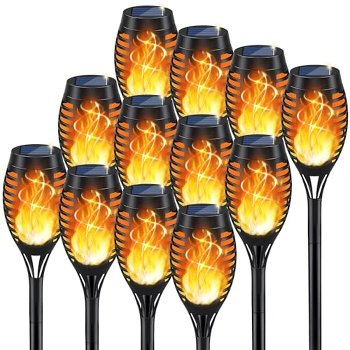 KYEKIO Solar Torch Light with Flickering Flame, 12Pack Solar Lights Outdoor, Solar Garden Lights Outdoor Waterproof, Luces Solares para Exteriores, Outside Lighting for Pathway Yard Patio Decorations by KYEKIO - Image 1