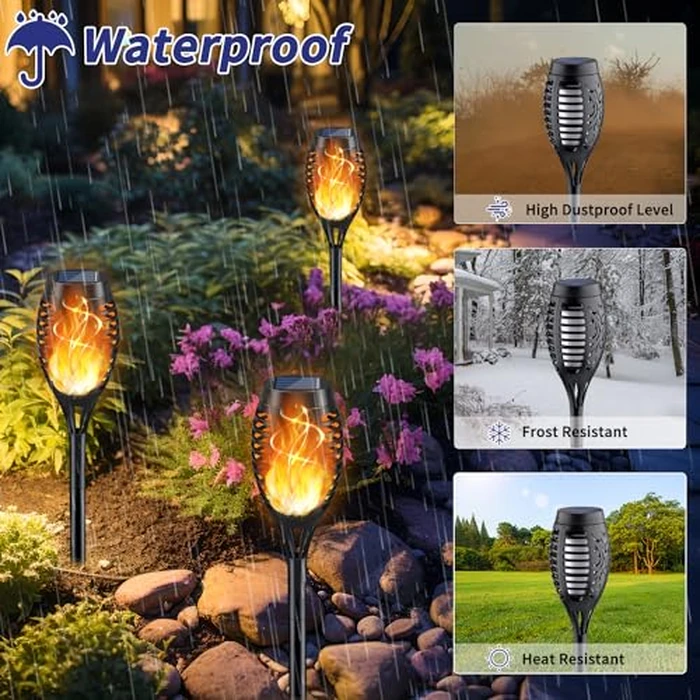 KYEKIO Solar Torch Light with Flickering Flame, 12Pack Solar Lights Outdoor, Solar Garden Lights Outdoor Waterproof, Luces Solares para Exteriores, Outside Lighting for Pathway Yard Patio Decorations by KYEKIO - Image 4
