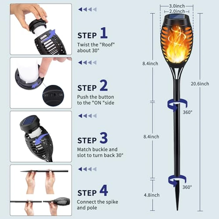 KYEKIO Solar Torch Light with Flickering Flame, 12Pack Solar Lights Outdoor, Solar Garden Lights Outdoor Waterproof, Luces Solares para Exteriores, Outside Lighting for Pathway Yard Patio Decorations by KYEKIO - Image 6