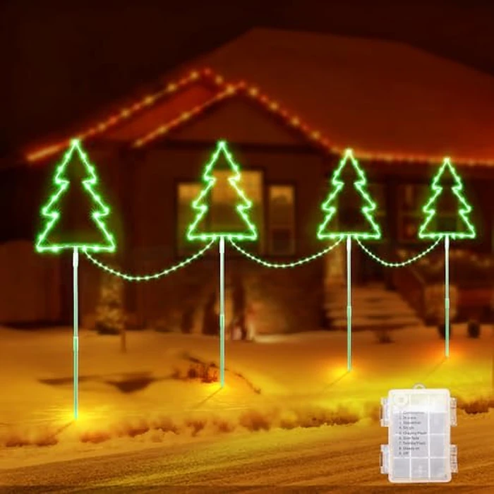 Quntis 4PCS Christmas Decorations Trees Lights Outdoor, Waterproof 160 LED Green Xmas Tree Pathway Markers with 8 Modes & Timer, Christmas Path Lights for Patio Yard Lawn Walkway Outside Decorative by Quntis - Used - Very Good condition - CA$9.42