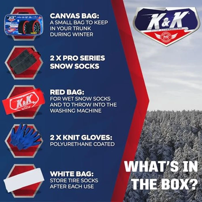 K&K Auto Snow Socks for Tires - Pro Series for Ultimate Grip Approved Snow Chain Alternative Traction Device - Tire Sock for SUV Van Pickup Truck - Winter Travel Accessory Emergency Kit - XXL (2pcs) by KNK Boutique - Image 7